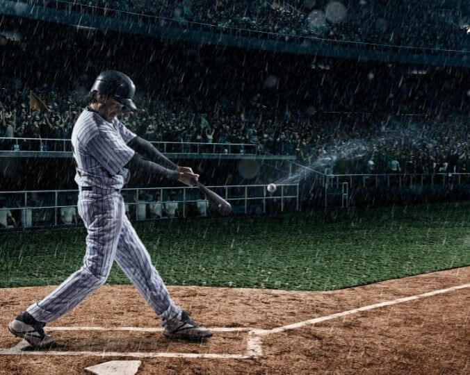 Baseball player in the rain
